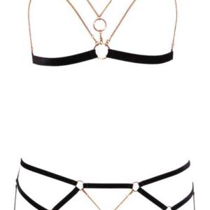 Busenfreier BH und String ouvert mit edlen elastischen Samtbänder Cottelli Sc...