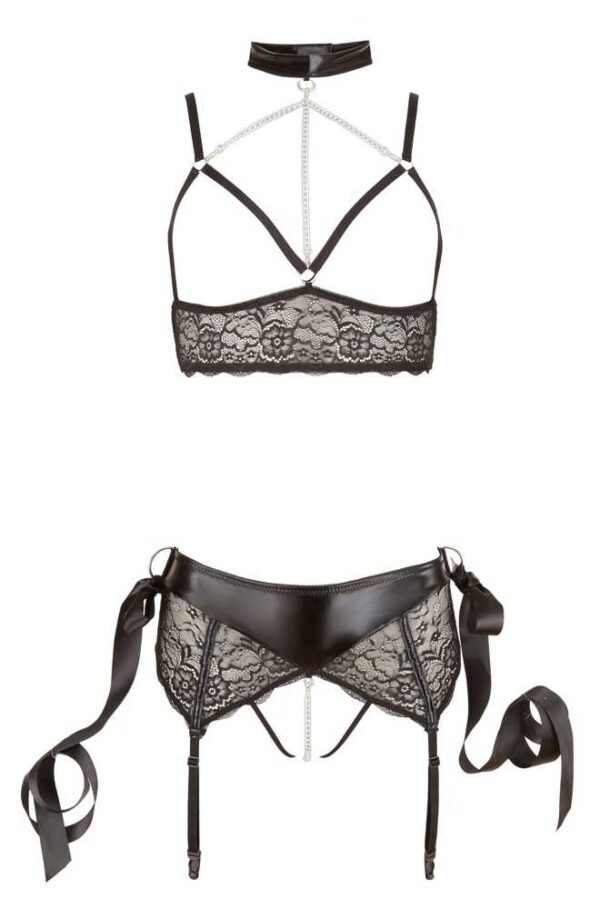 String und BH mit breitem Spitzenbund und Riemchen-Details Cottelli Schwarz
