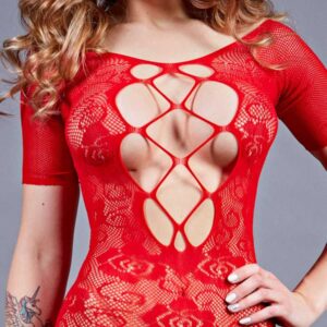 Le Frivole Sexy Bodystocking in erotischem Rot mit Öffnung im Genitalbereich S-L