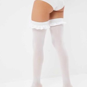 Le Frivole Enge Netzstrümpfe mit Satin-Schleifen S-M Weiß