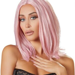 Cottelli schulterlange rosa Bob Perücke mit Mittelscheitel