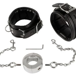 Hand Cuffs & Cock Ring Handfesseln plus Penisring mit Karabinerketten fetish col...