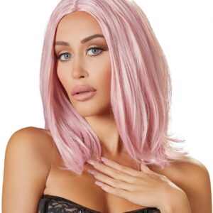 Cottelli schulterlange rosa Bob Perücke mit Mittelscheitel