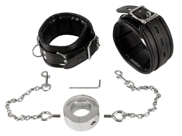 Hand Cuffs & Cock Ring Handfesseln plus Penisring mit Karabinerketten fetish col...