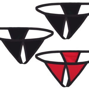 3er Set String ouvert Schwarz Rot