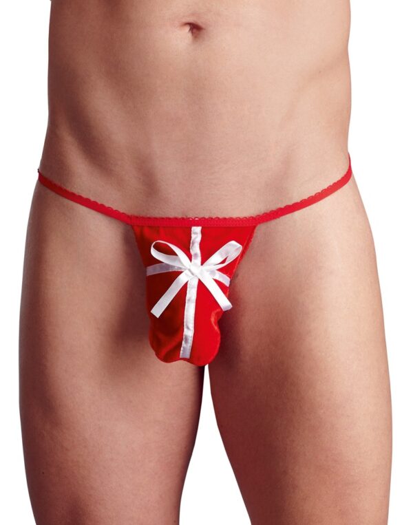 Weihnachts-String aus weichem Pannesamt im Geschenk-Look Svenjoyment Rot
