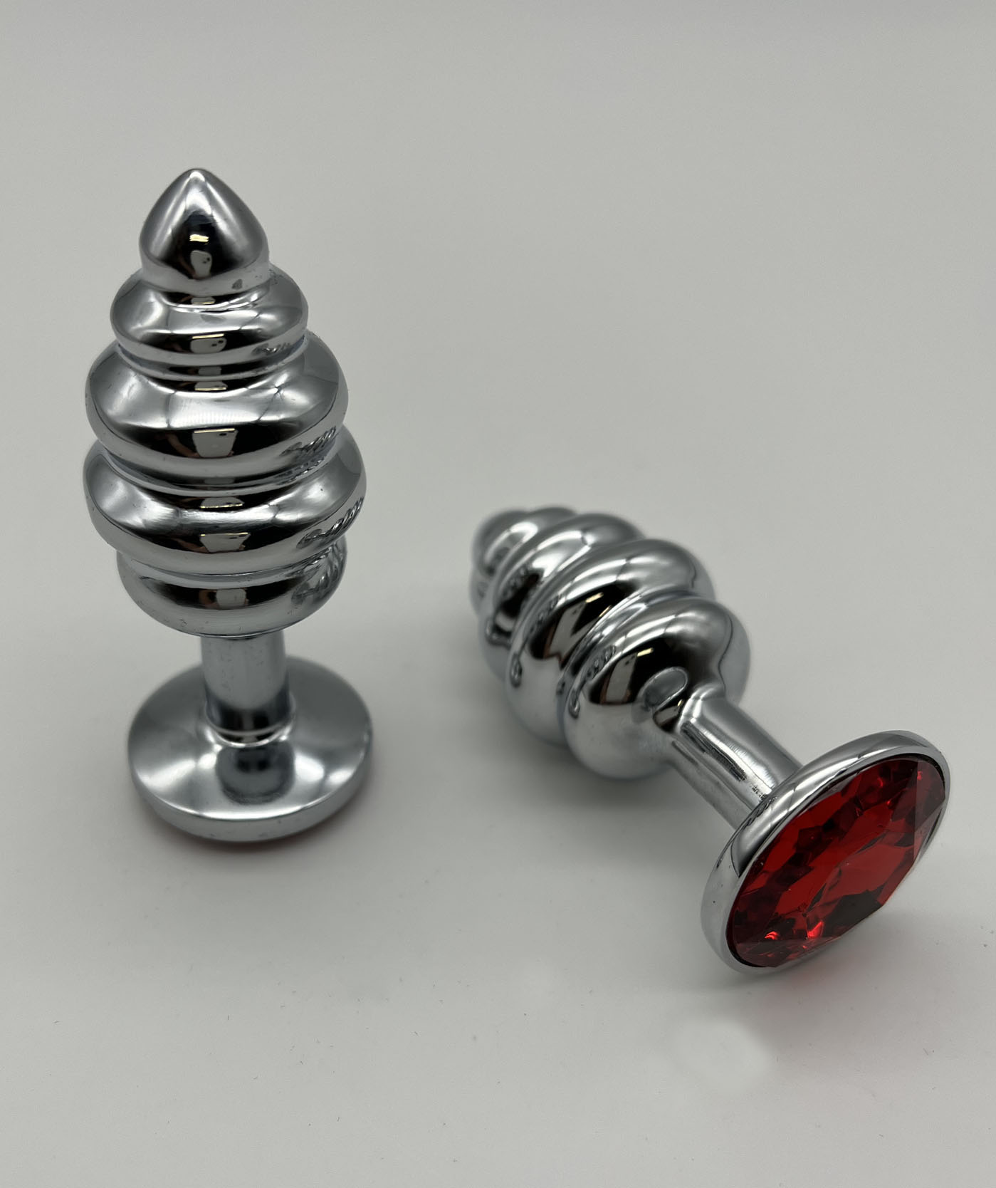 Metall Plug silber small mit rotem Kunststein 9 SOPO 1258