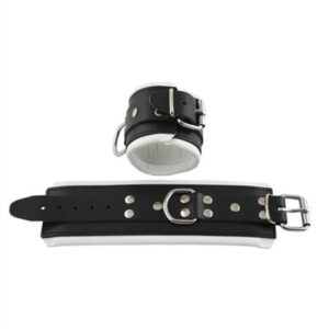 Lederfessel Handgelenk schwarz gefüttert weiß