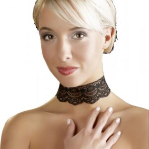Schwarzes Spitzen-Halsband mit Ketten