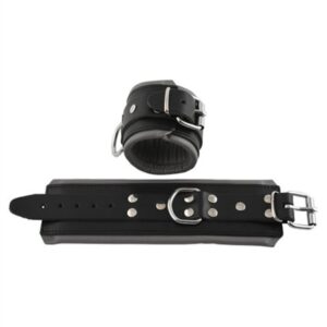 Lederfessel Handgelenk schwarz gefüttert grau