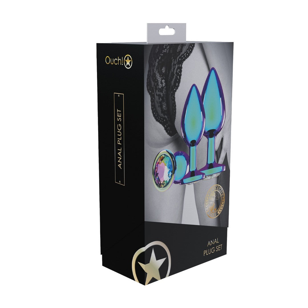 Analplug-Set Ouch Venice aus Metall irisierend blau 3,2 x Ø 2,8 cm 1 Analplug-Set Ouch Venice aus Metall irisierend blau 3,2 x Ø 2,8 cm