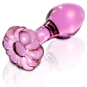 Analplug Icicles Nr. 48 Glas mit Blütenbasis Rosa 6,5 x 3 cm